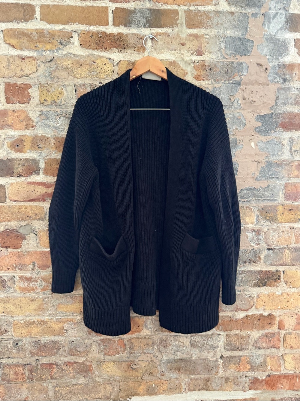 Everlane Black Open-Front Ribbed Pocket Cardigan